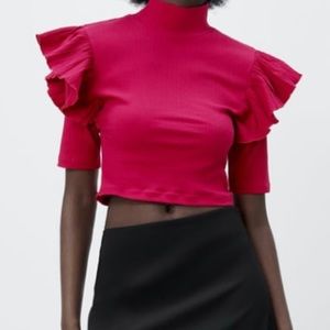 ZARA  NEW RUFFLED SLEEVE HIGH NECK TOP